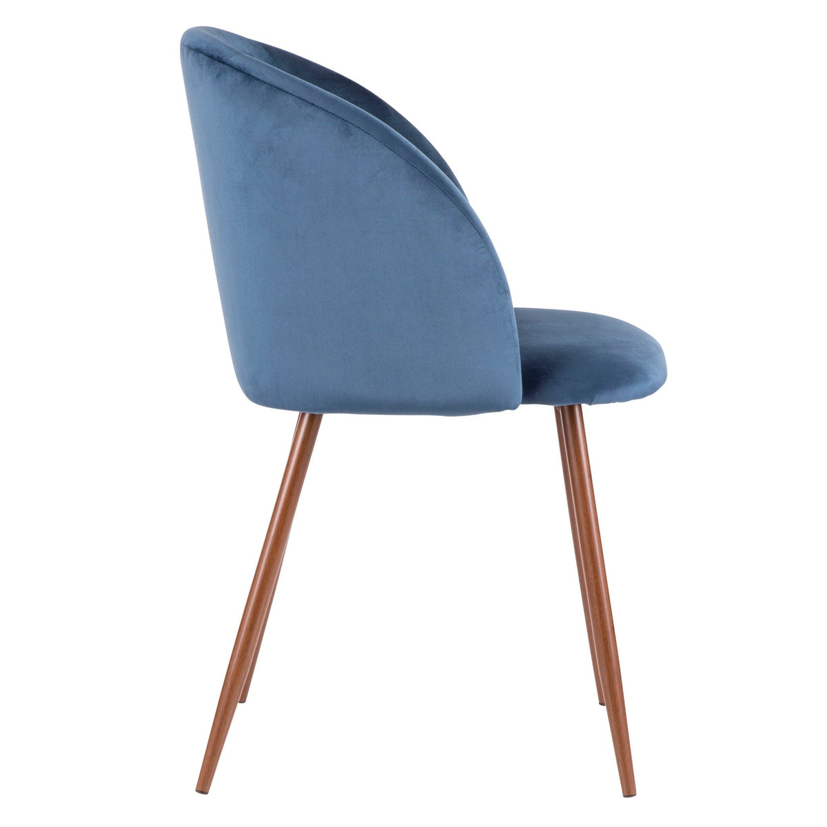 Contemporary blue padded bucket-seat dining chair with wooden legs on Tampa Home & Garden Store