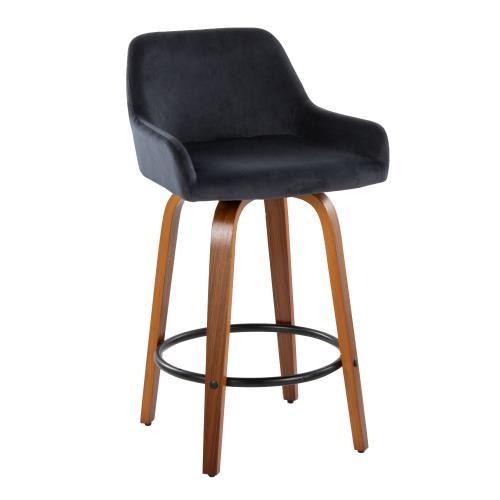 Contemporary fixed-height swivel counter stool with black upholstery round footrest on Tampa Home & Garden Store