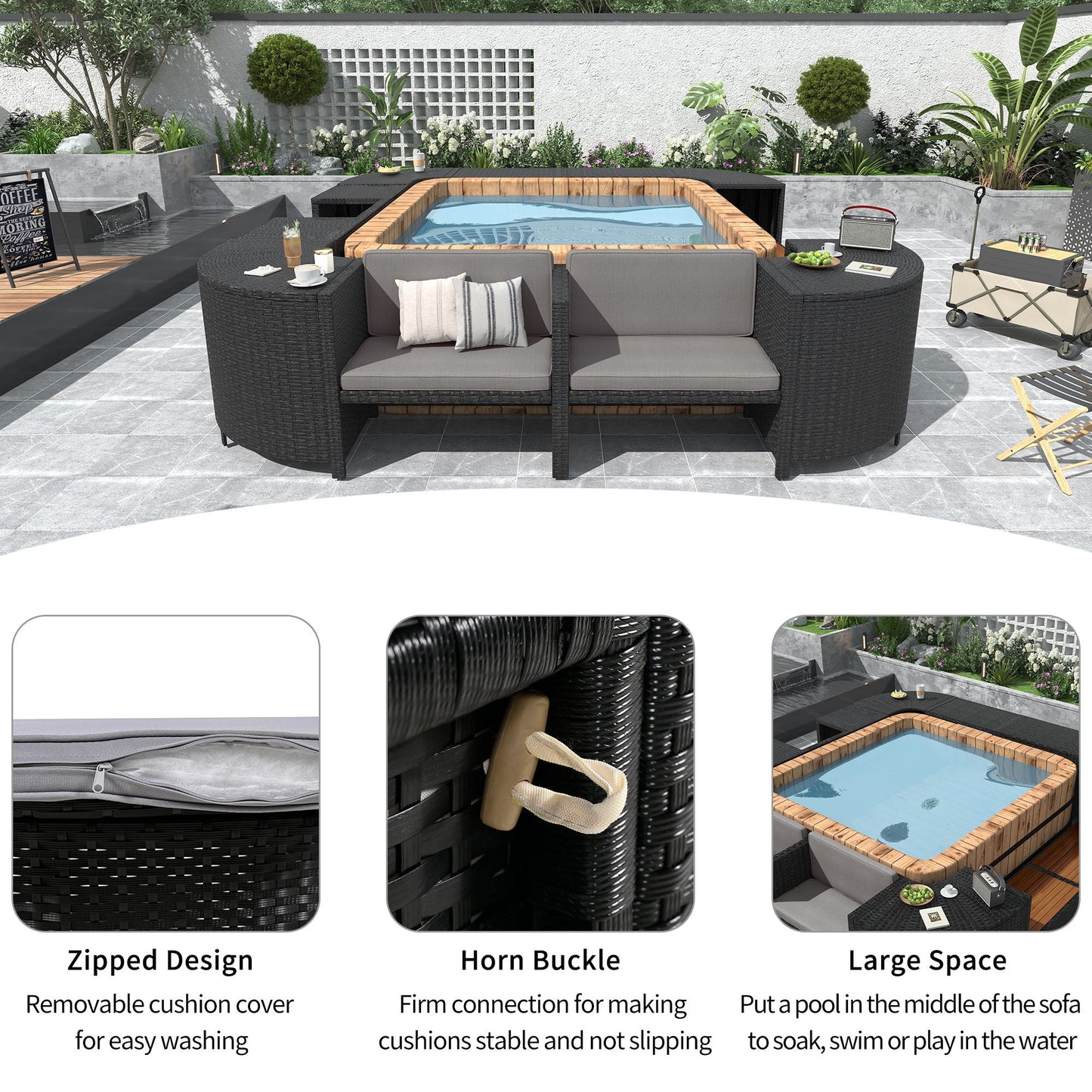 Outdoor Rattan Spa Frame and Modular Storage Seat