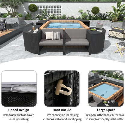 Outdoor Rattan Spa Frame and Modular Storage Seat