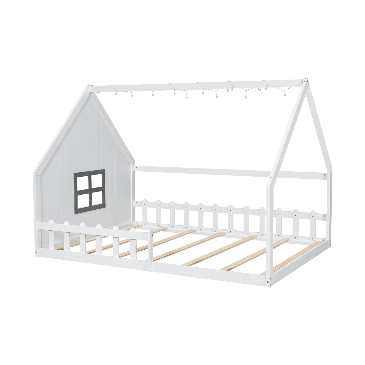 House Bed With Window And Fence platform bed in white wood with window and picket fence by HouseOfZazla on Tampa Home & Garden Store