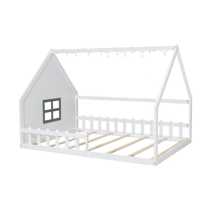 House Bed With Window And Fence platform bed in white wood with window and picket fence by HouseOfZazla on Tampa Home & Garden Store