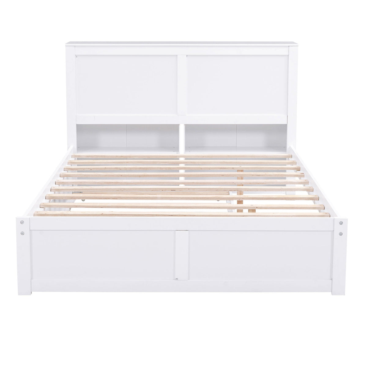 Storage platform bed with pull-out shelves and trundle, white finish, wood slats HouseOfZazla on Tampa Home & Garden Store