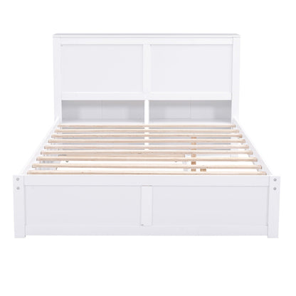 Storage platform bed with pull-out shelves and trundle, white finish, wood slats HouseOfZazla on Tampa Home & Garden Store