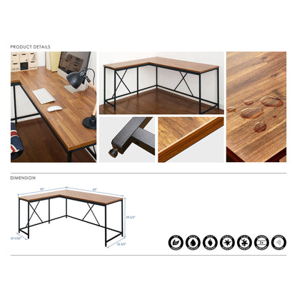 Olympus Corner Desk with eco-friendly board, dark brown wood top and black metal frame by HouseOfZazla on Tampa Home & Garden Store