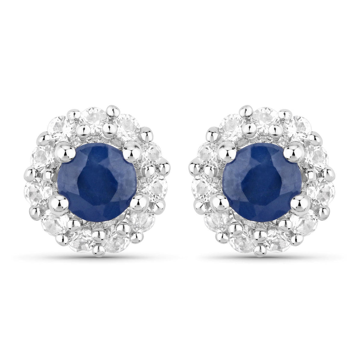 Blue sapphire halo stud earrings in sterling silver with white topaz, pair by Bids.com on Tampa Home & Garden Store
