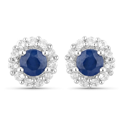 Blue sapphire halo stud earrings in sterling silver with white topaz, pair by Bids.com on Tampa Home & Garden Store