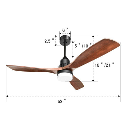 52-inch indoor ceiling fan HouseOfZazla with dimmable LED light, remote, three dark wood blades on Tampa Home & Garden Store