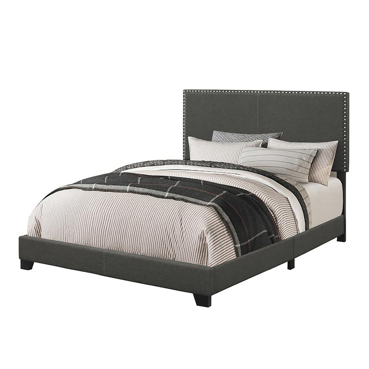 Upholstered full bed with nailhead trim in charcoal by HouseOfZazla on Tampa Home & Garden Store