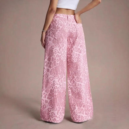 Female Loose Fit Straight Loose Wide Leg Jeans in pink leopard print by FLIPSTYLEZLLC pockets on Tampa Home & Garden Store