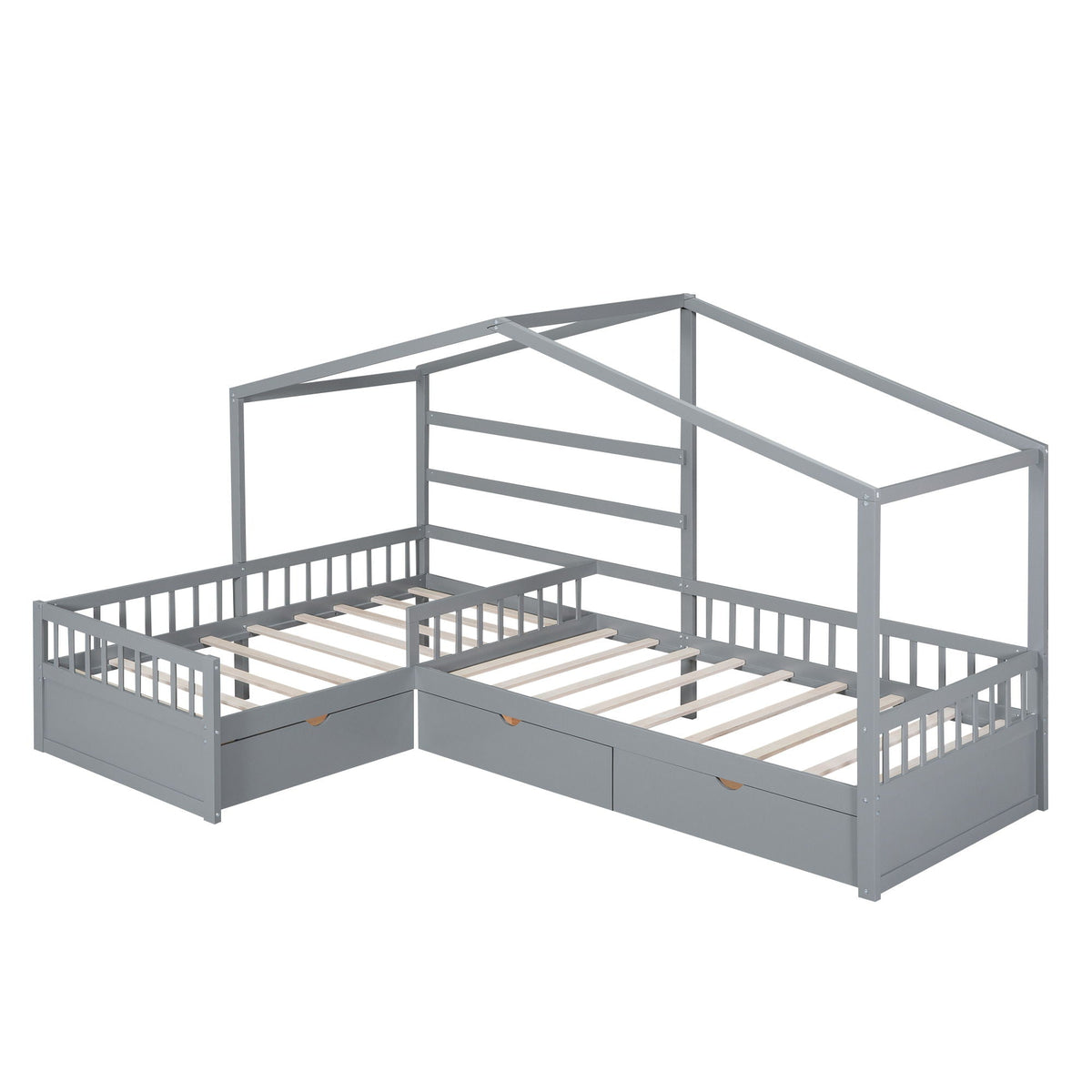 Gray metal L-shaped platform bed with 3 storage drawers and slatted base HouseOfZazla on Tampa Home & Garden Store