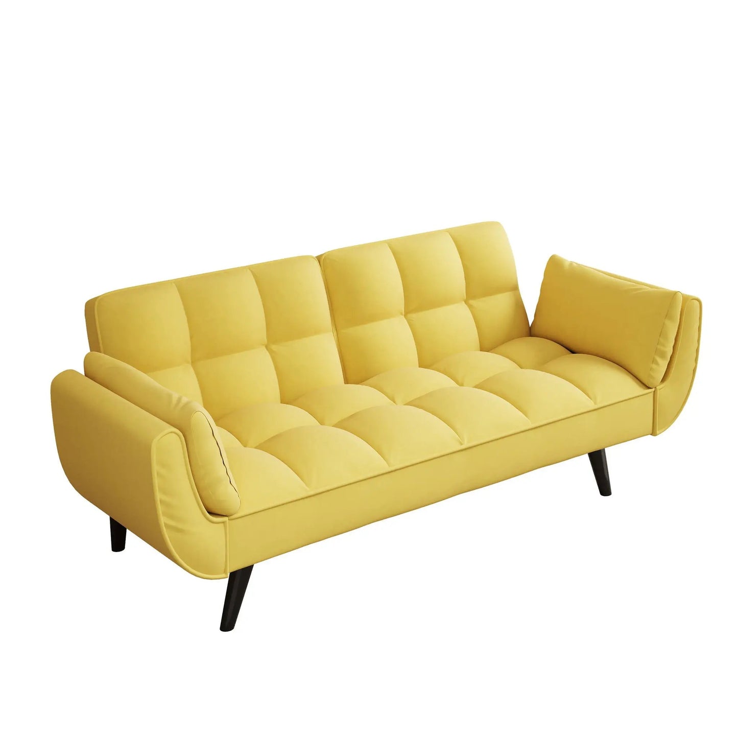 Yellow tufted futon sofa with two armrests by Unique Piece Furniture on Tampa Home & Garden Store