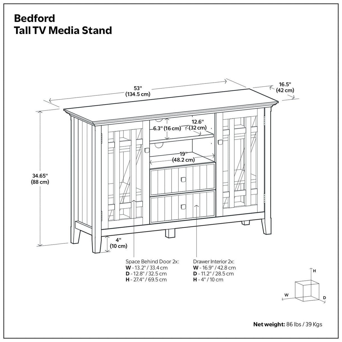 Handcrafted Tall TV Media Stand Solid Wood by HouseOfZazla with glass-front doors and open shelves on Tampa Home & Garden Store