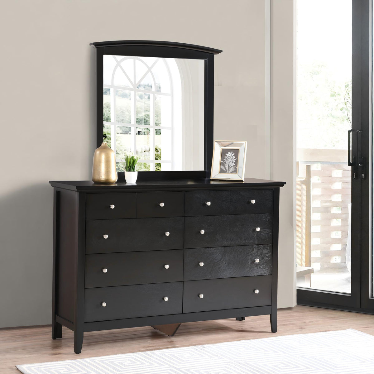 Wall mirror black finish with curved top and low distortion glass by HouseOfZazla on Tampa Home & Garden Store
