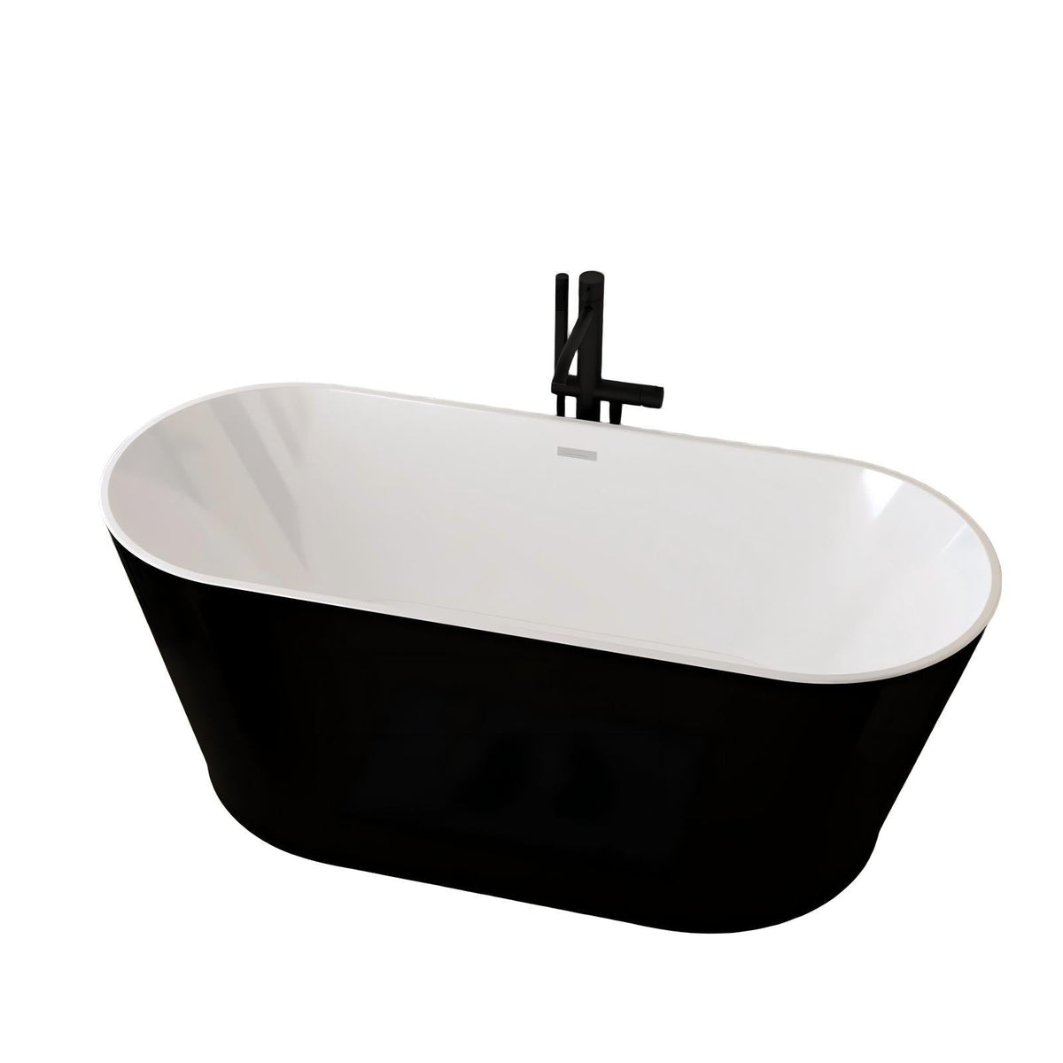 Glossy freestanding bathtub with black exterior, white interior and toe-tap drain on Tampa Home & Garden Store