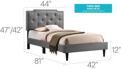 Button tufted upholstered twin bed in gray fabric by Unique Piece Furniture on Tampa Home & Garden Store