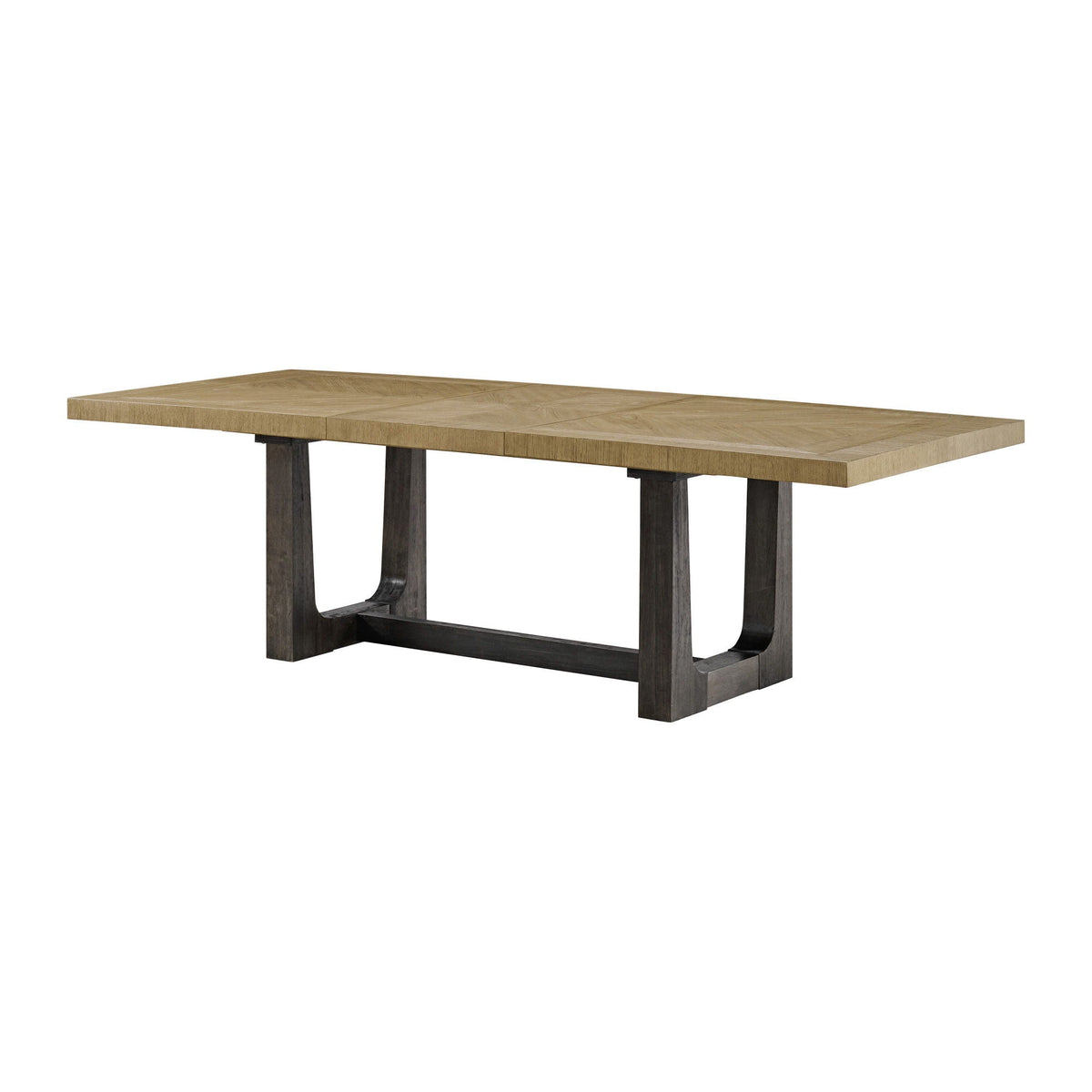 Bar table with solid wood construction, light brown tabletop and dark metal trestle base on Tampa Home & Garden Store
