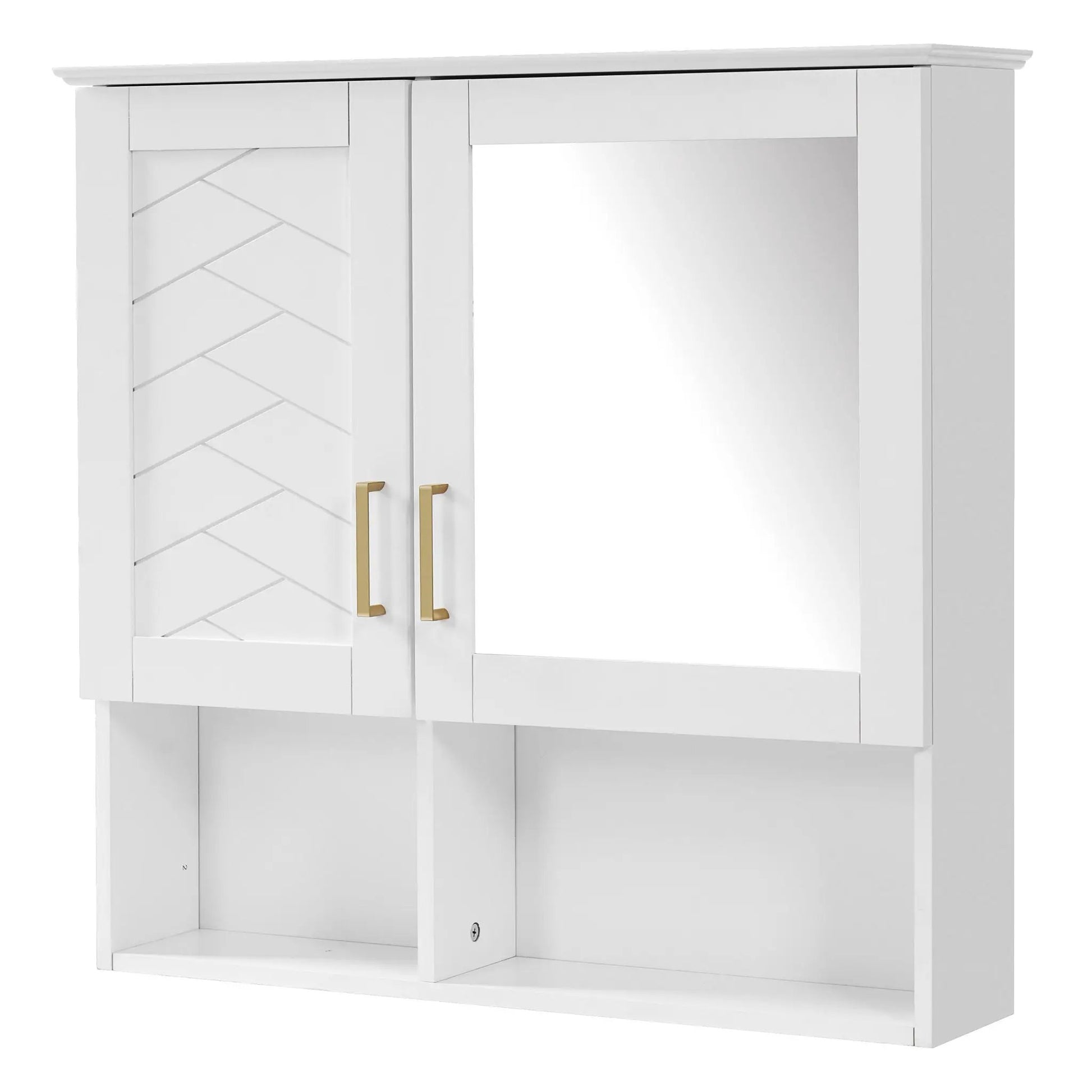 2 in 1 wall-mounted mirror cabinet white with gold handles soft-close doors adjustable shelves on Tampa Home & Garden Store