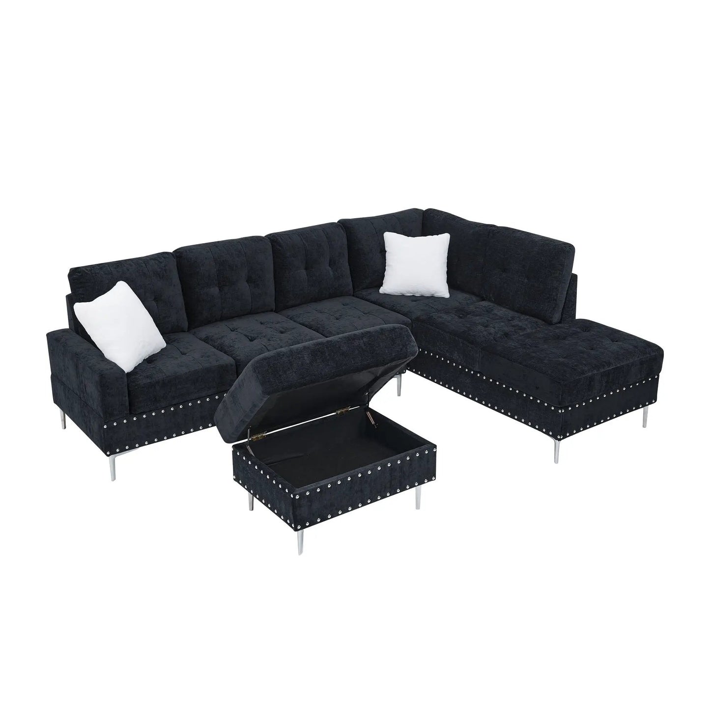 L Shaped Sofa with Chaise and Storage Ottoman