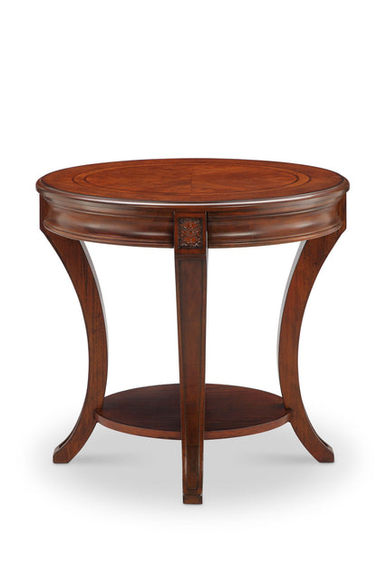Winslet oval end table in rich wood with carved detailing and curved legs on Tampa Home & Garden Store