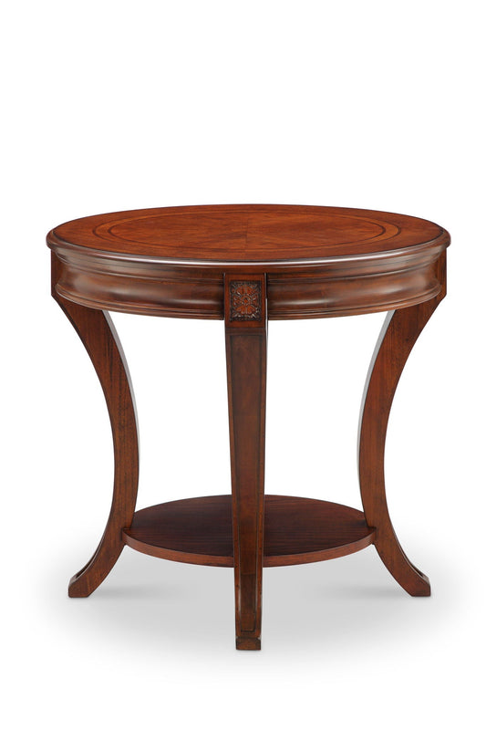 Winslet oval end table in rich wood with carved detailing and curved legs on Tampa Home & Garden Store