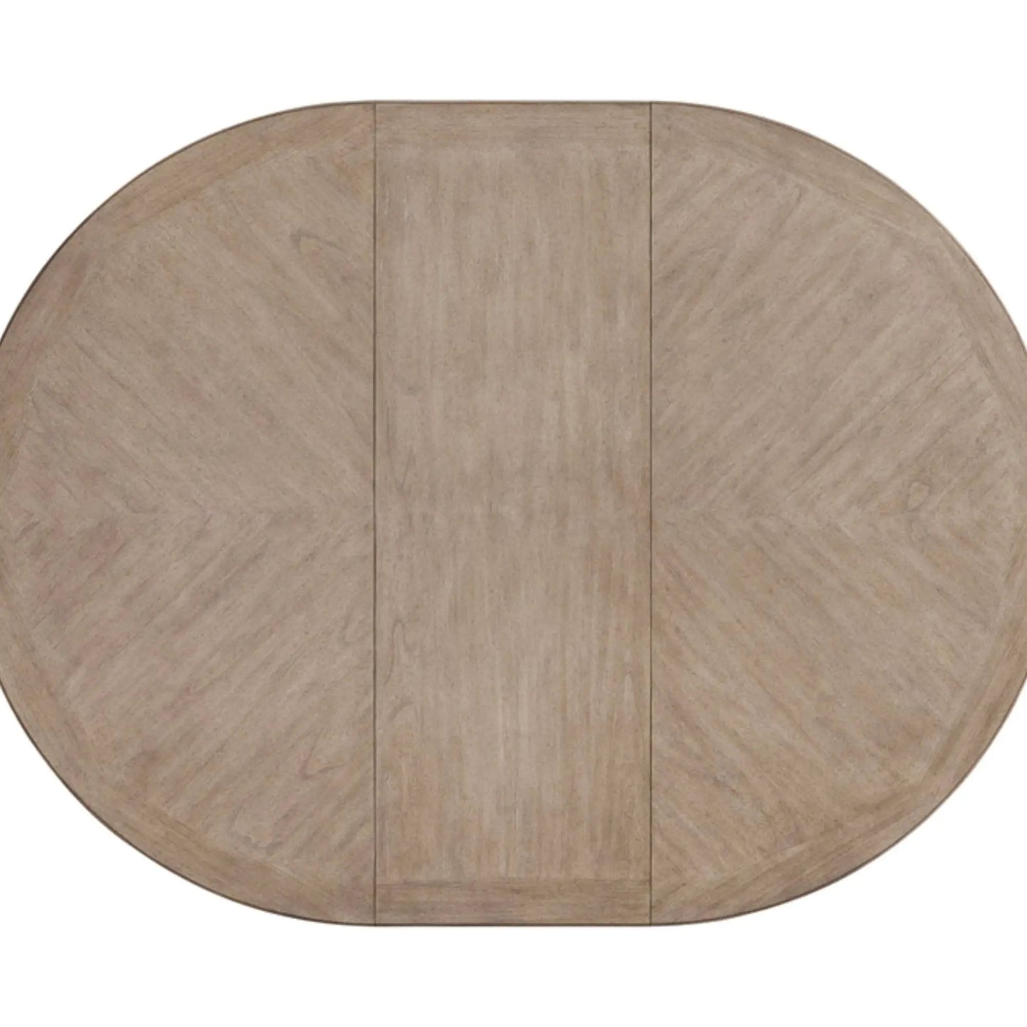 Round dining extendable table in sand wood finish with segmented top and center seam on Tampa Home & Garden Store
