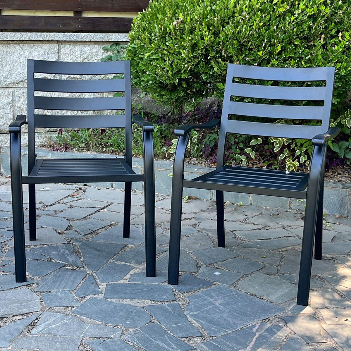 VRSHWO iron terrace dining chairs set of 2 in black with slatted backs by HouseOfZazla on Tampa Home & Garden Store
