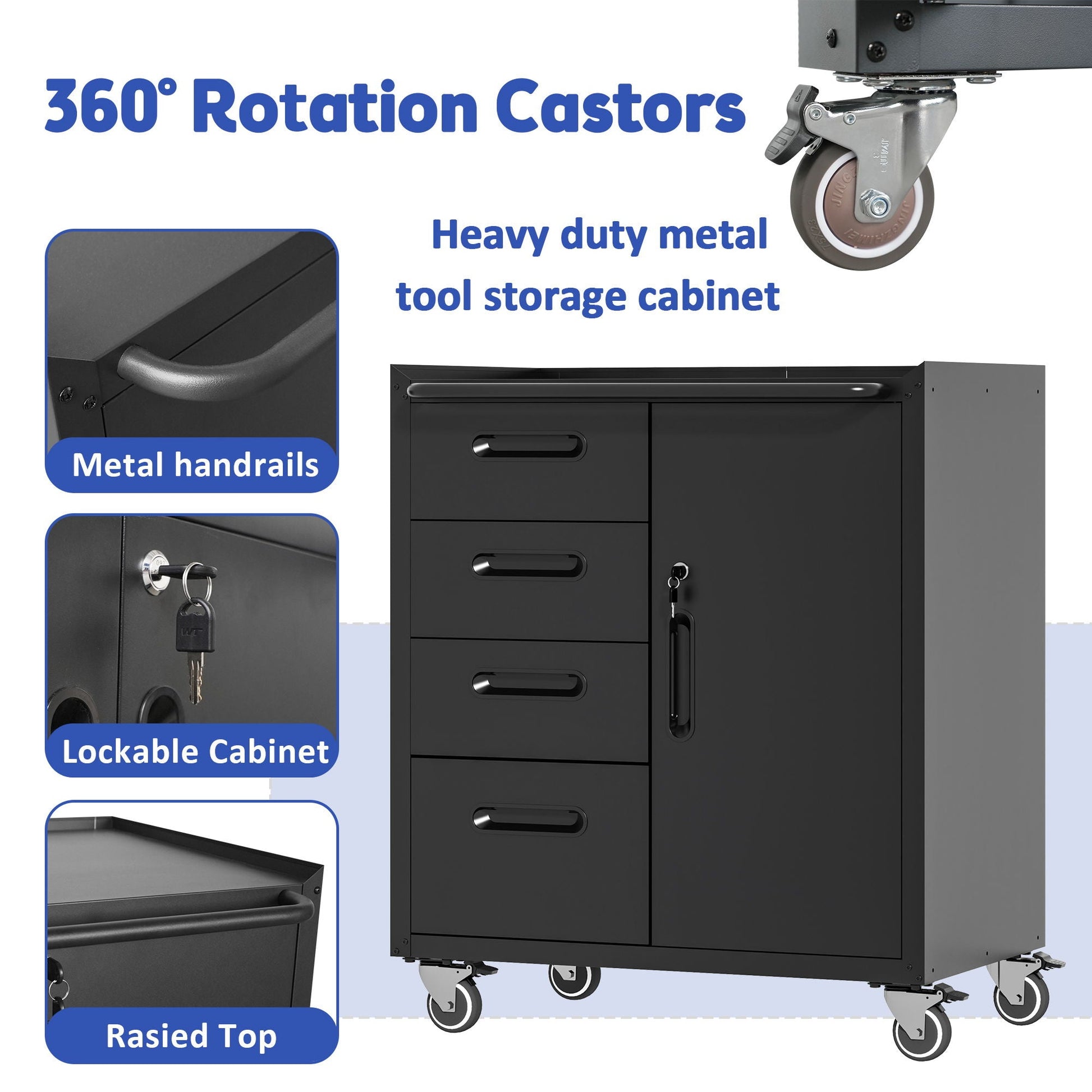 Sturdy metal tool storage cabinet on caster wheels, lockable, black steel by HouseOfZazla on Tampa Home & Garden Store