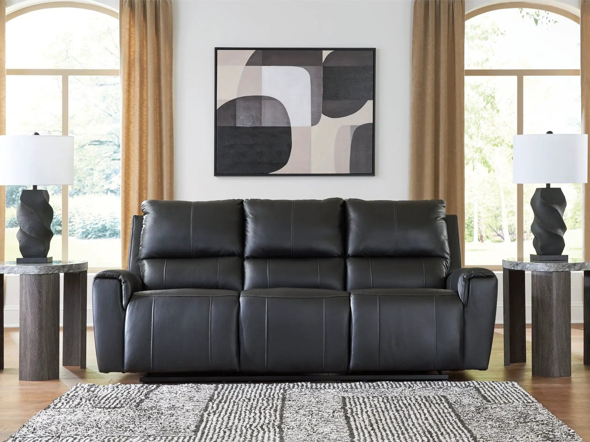 Glossmore reclining sofa in black leather by Unique Piece Furniture, modern home seating on Tampa Home & Garden Store
