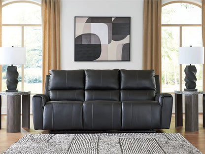 Glossmore reclining sofa in black leather by Unique Piece Furniture, modern home seating on Tampa Home & Garden Store