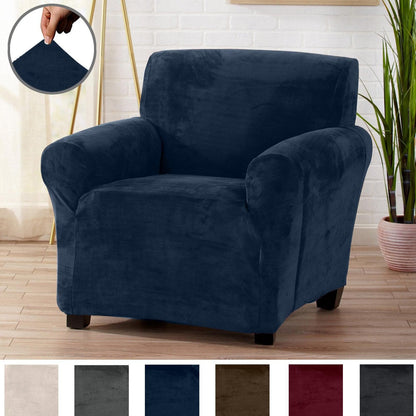 Velvet Stretch Slipcover Gale Collection navy blue for armchair by Great Bay Home on Tampa Home & Garden Store