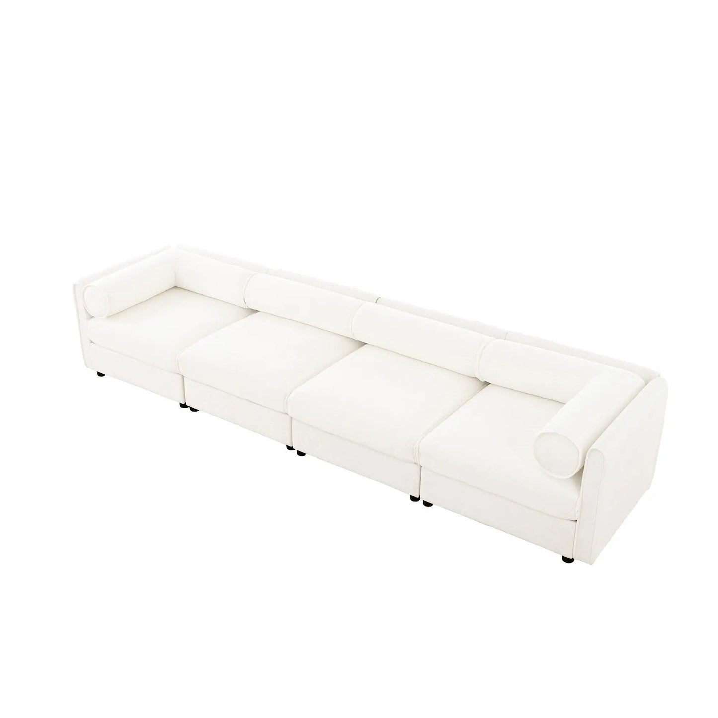 White upholstered stationary sofa with cylindrical backrests and bolster cushions on Tampa Home & Garden Store