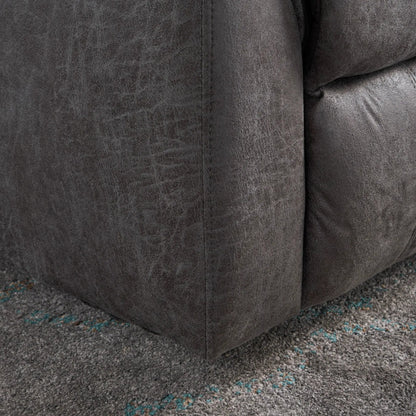 Contemporary glider recliner fabric close-up in dark gray distressed faux leather texture on Tampa Home & Garden Store