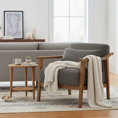 Arm accent chairs by HouseOfZazla in gray fabric with wooden legs, 2 units on Tampa Home & Garden Store