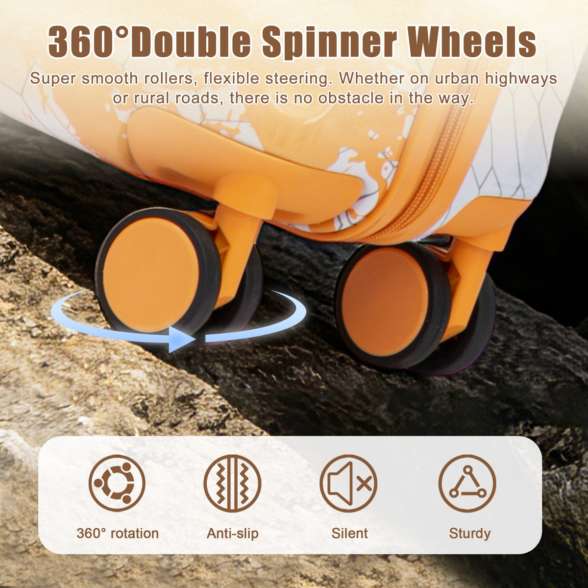 3-Piece PC Spinner Wheel Luggage Set orange hard-case suitcases with 360° rotation wheels on Tampa Home & Garden Store