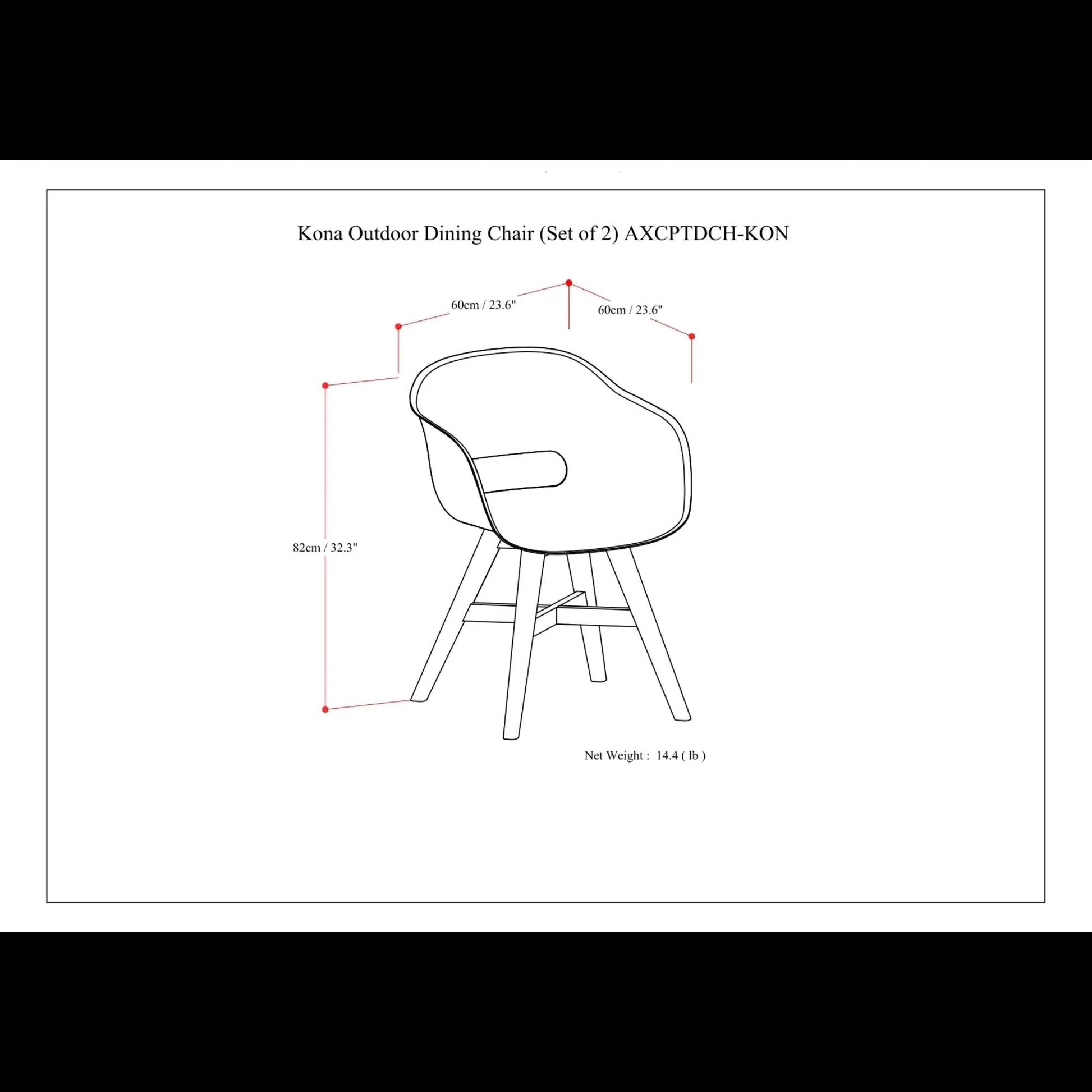 Kona Outdoor Dining Chair set of 2 in plastic by Unique Piece Furniture - blueprint diagram on Tampa Home & Garden Store