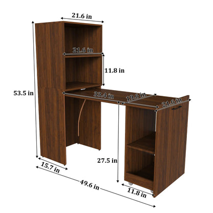 Stretchable Office Desk with Shelves and Wheels