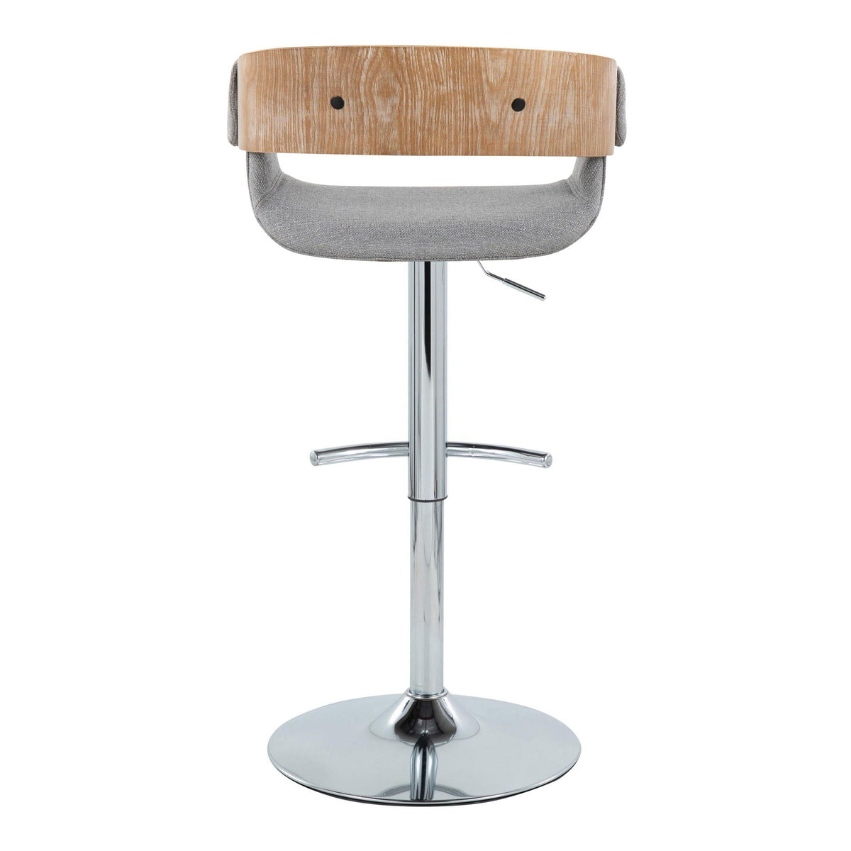 Barstool adjustable mid-century with gray fabric seat wood back swivel rounded footrest on Tampa Home & Garden Store