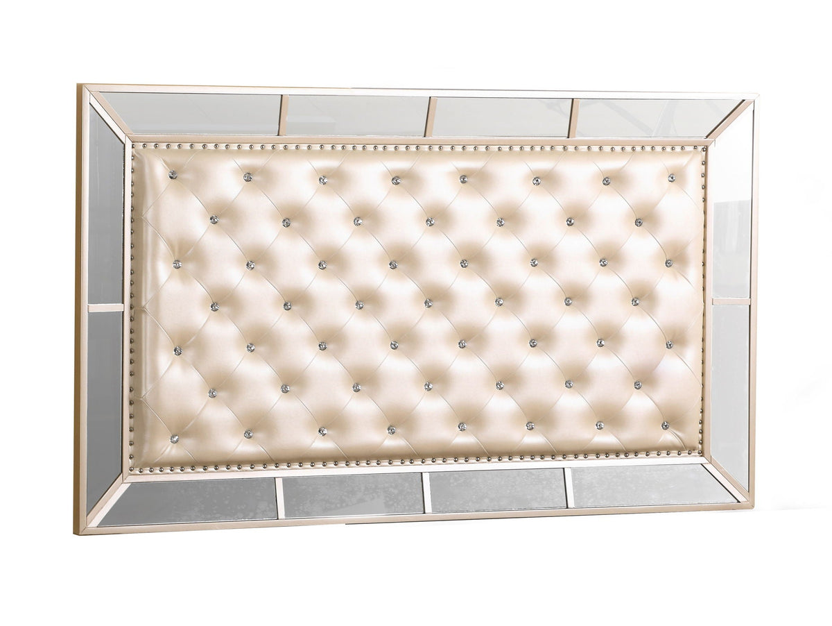 HouseOfZazla panel bed with champagne upholstery and mirrored frame on Tampa Home & Garden Store