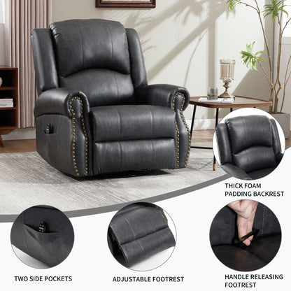 Heat Massage Manual Recliner Chair with Rocker and Swivel in black leather by HouseOfZazla on Tampa Home & Garden Store