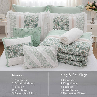 9 Piece Cotton Percale Comforter Set Aqua by HouseOfZazla with decorative pillows on Tampa Home & Garden Store
