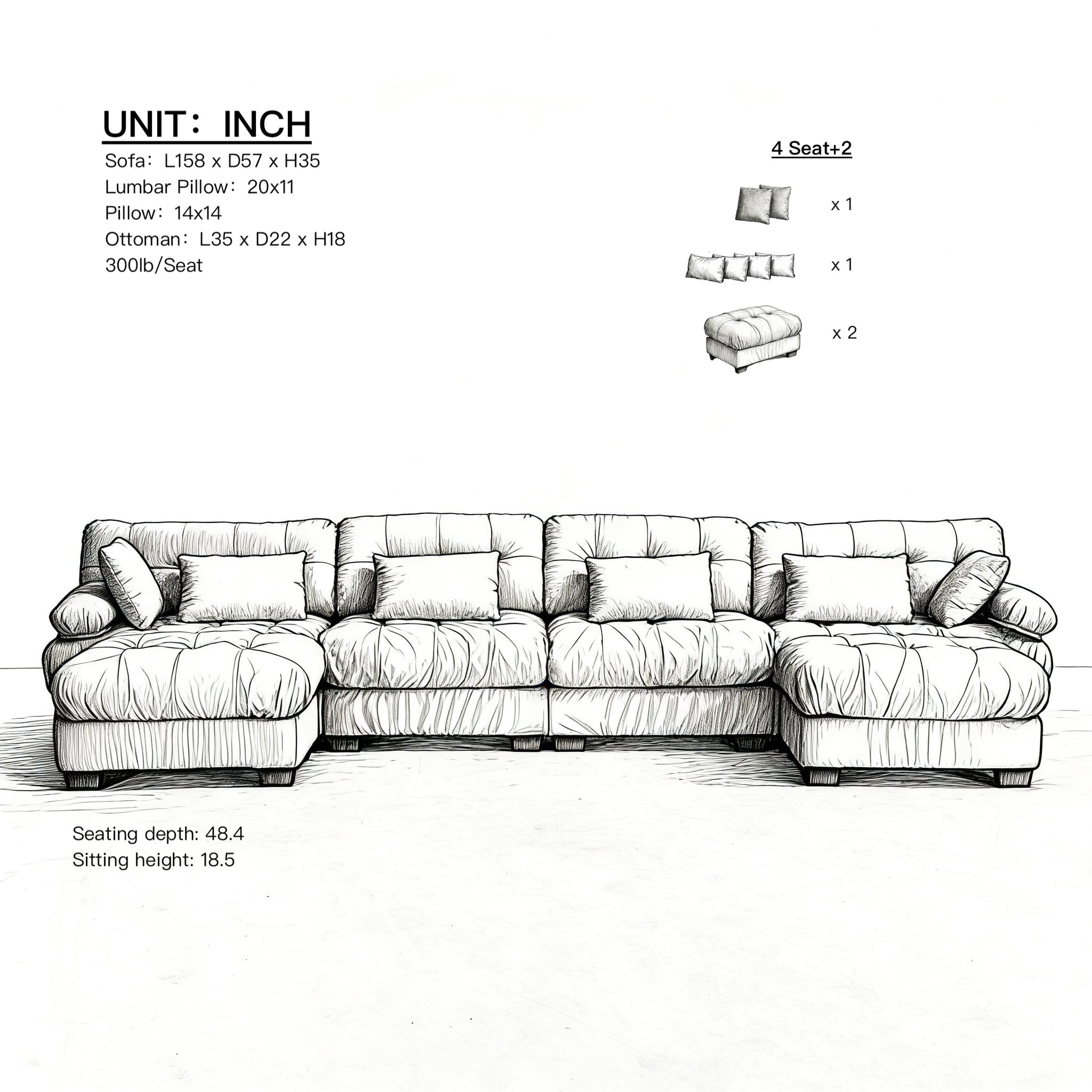 U Shaped Couch Modular Sectional Sofa with tufted cushions and multiple pillows on Tampa Home & Garden Store