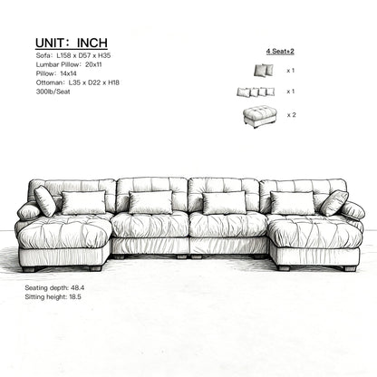 U Shaped Couch Modular Sectional Sofa with tufted cushions and multiple pillows on Tampa Home & Garden Store