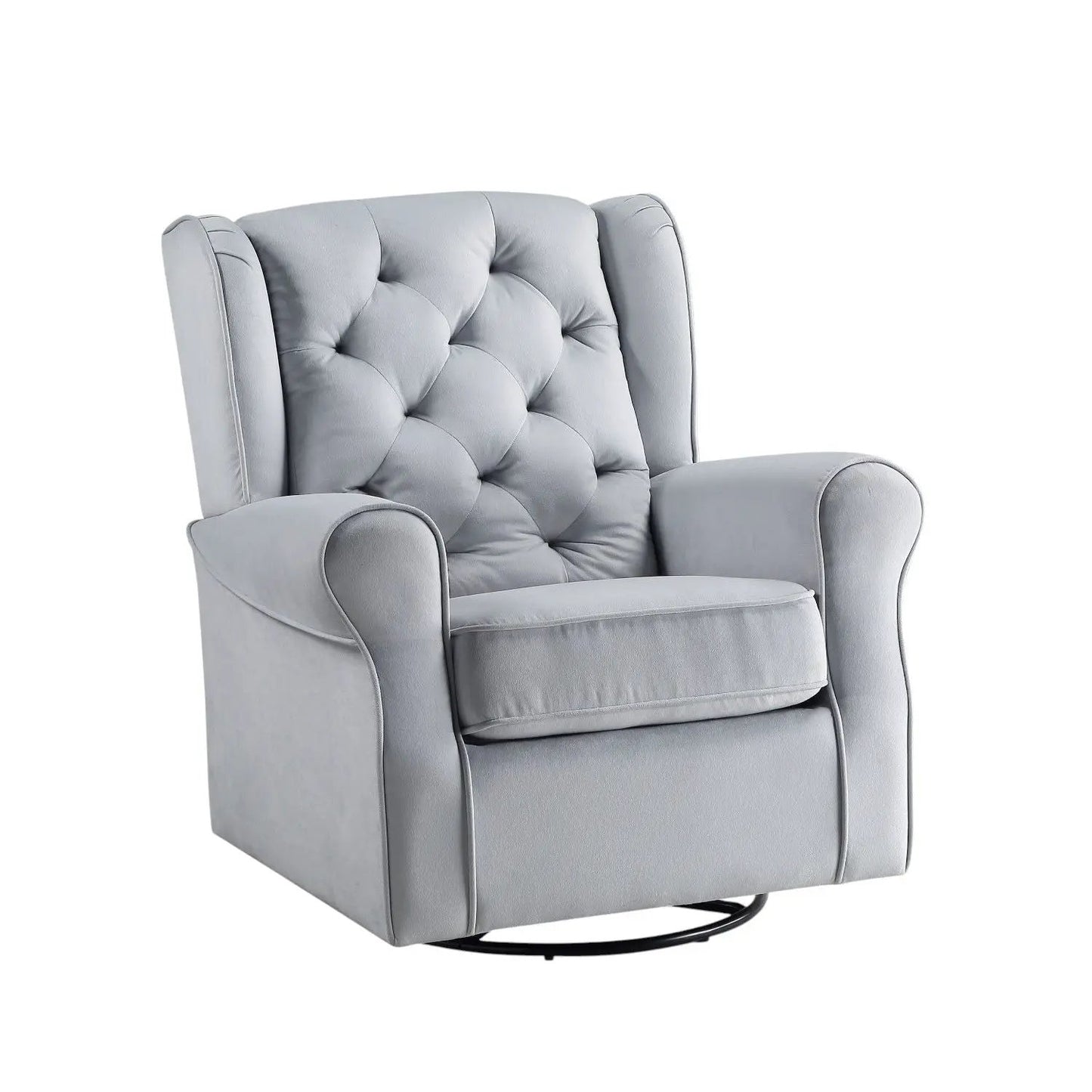 Glider Chair with Swivel Gray Fabric Upholstery
