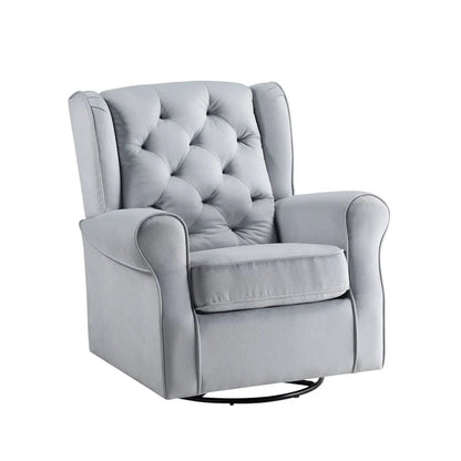 Glider Chair with Swivel Gray Fabric Upholstery