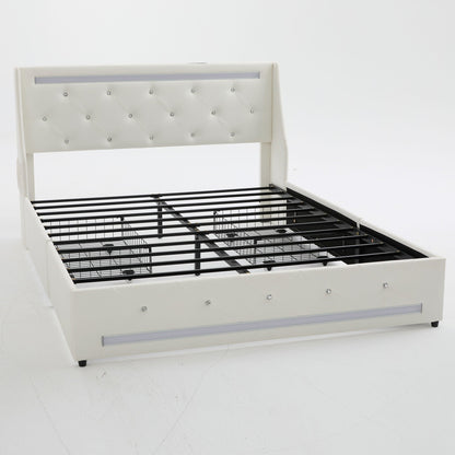 Wingback Upholstered Bed Frame Led and Usb