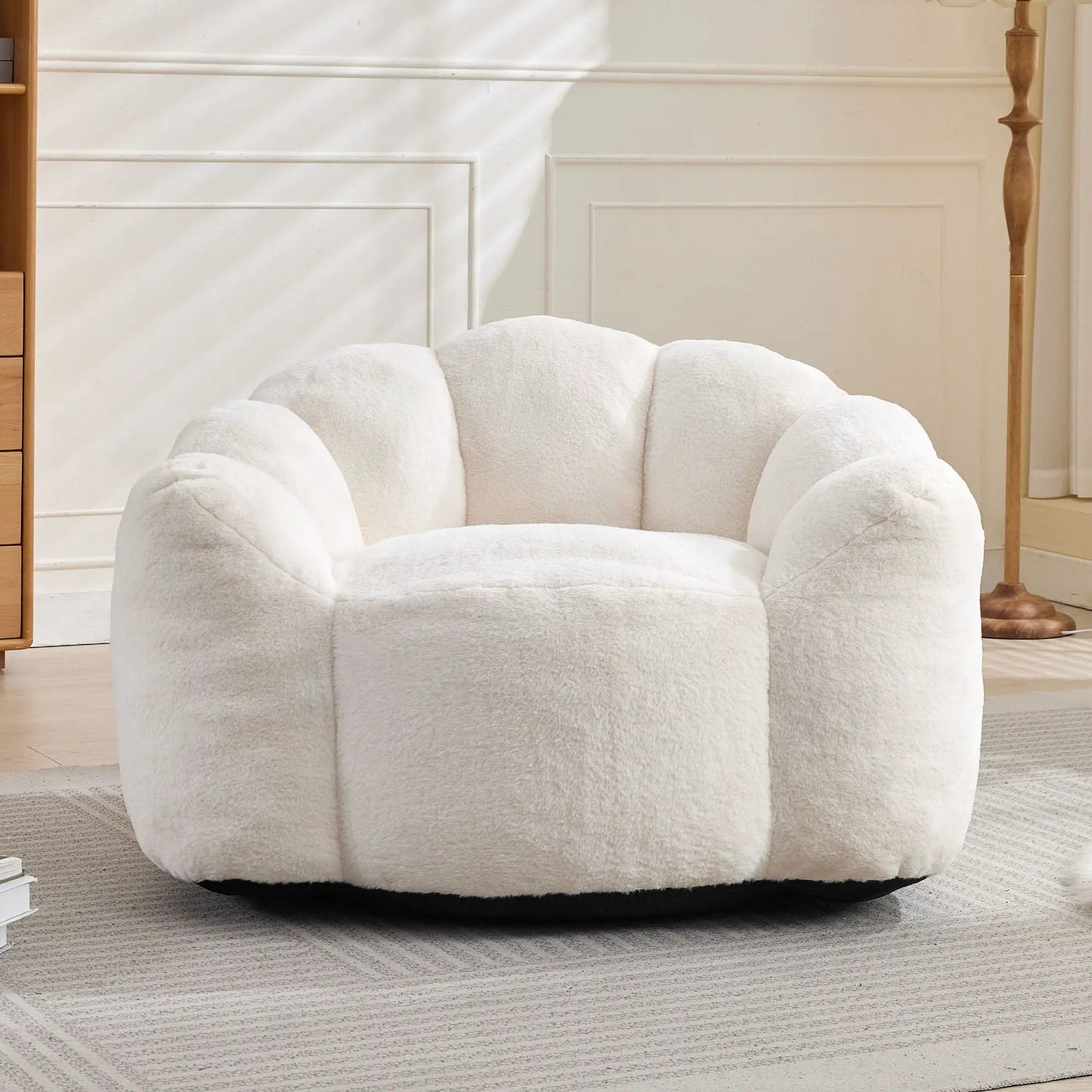 Lotus Style Compression Sofa Bean Bag Chair in white plush fabric on Tampa Home & Garden Store
