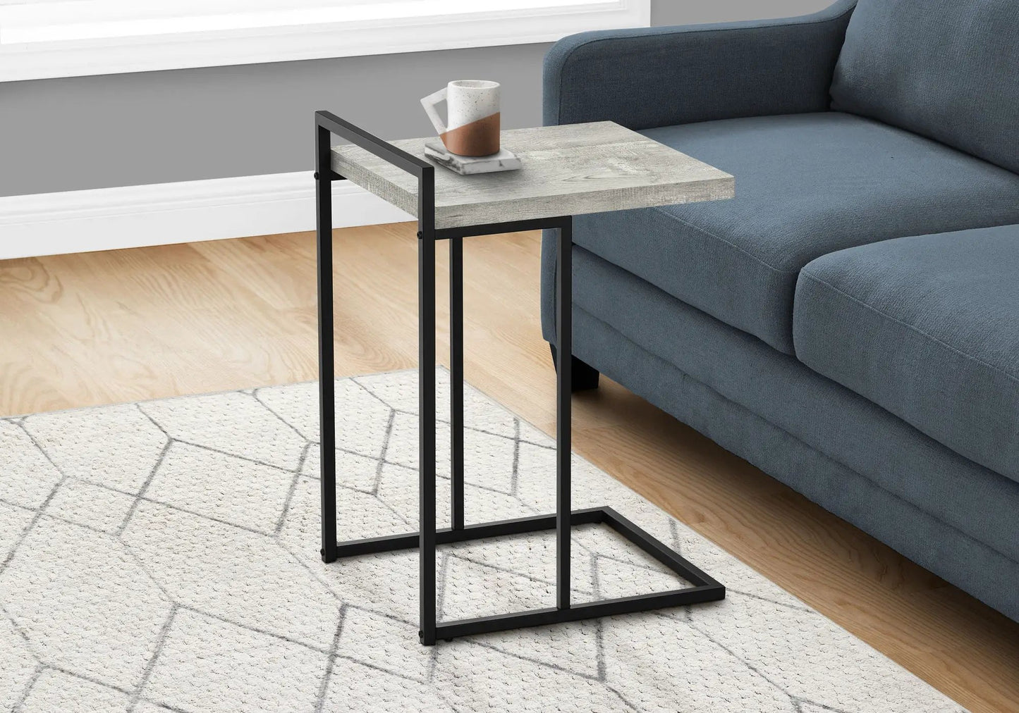 Accent Table C-shaped chair side table with black metal frame and light wood top on Tampa Home & Garden Store