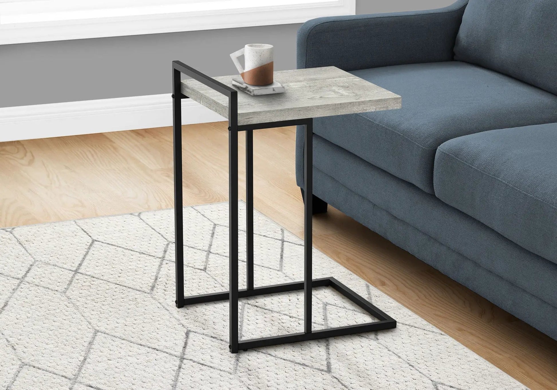 Accent Table C-shaped chair side table with black metal frame and light wood top on Tampa Home & Garden Store