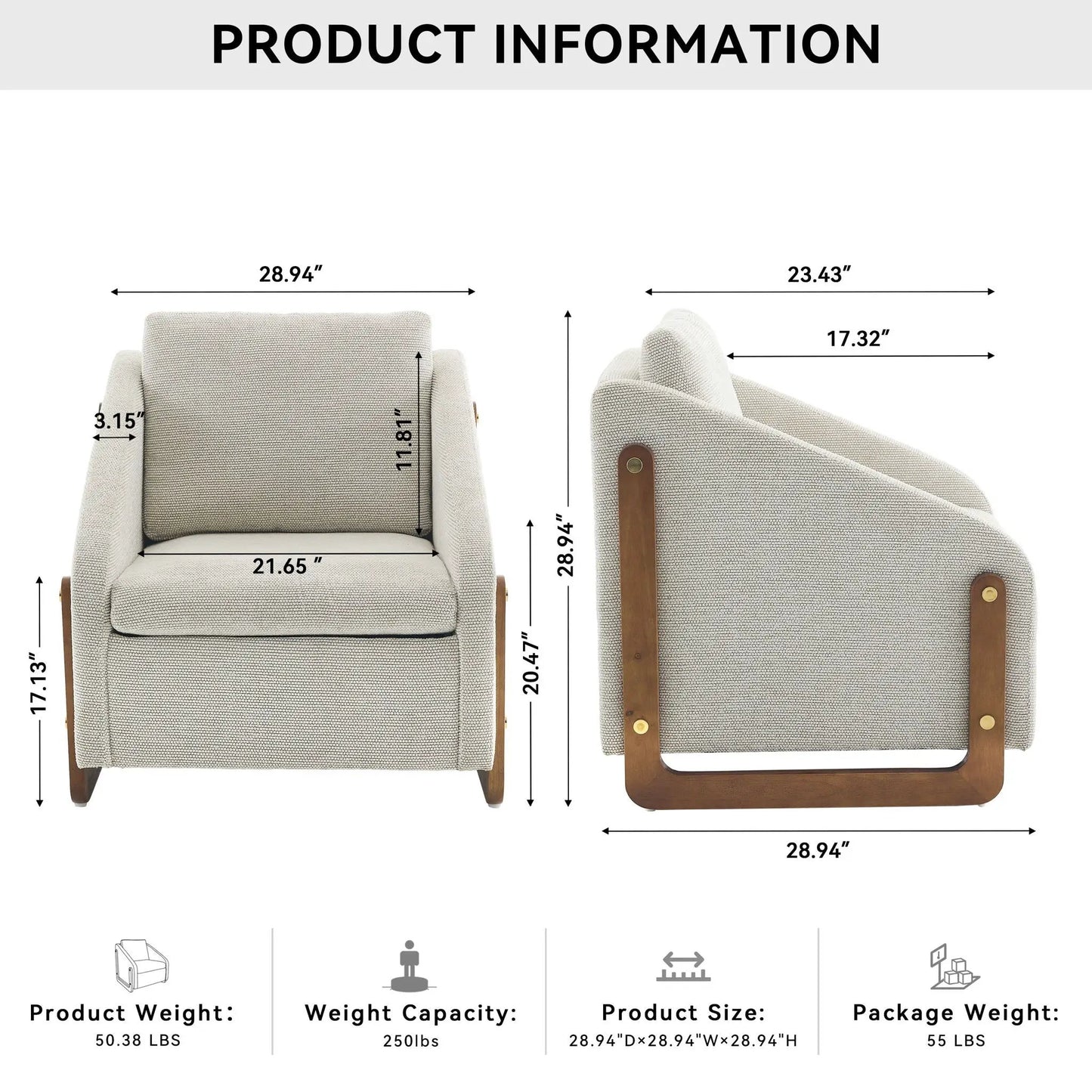 Modern Upholstered Armchair With Wooden Side Frame in beige fabric by Unique Piece Furniture on Tampa Home & Garden Store